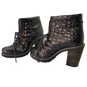 Diesel Leather Hiker Tekny Bootie Black Faux Croc Block Heel Womens Shoe Size 8